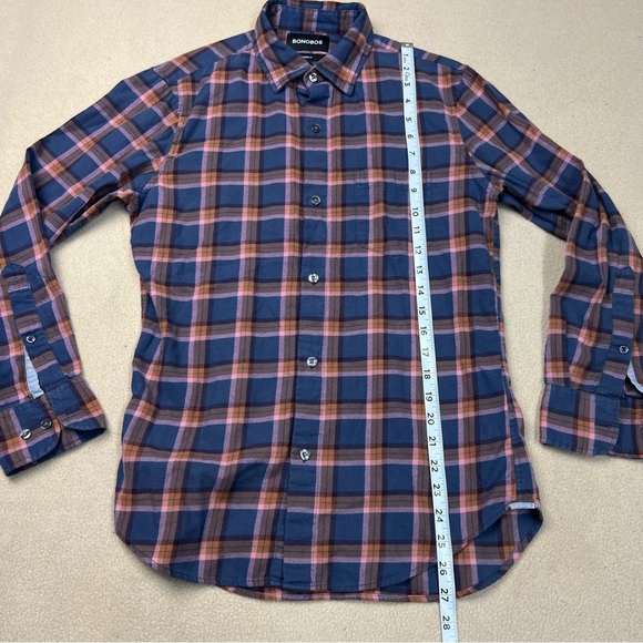 Bonobos Shirt Mens Small Short Blue Check Flannel Casual Button Up Long Sleeve - Picture 2 of 9